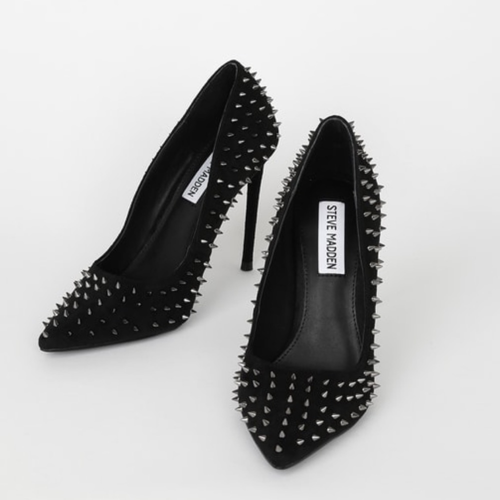 Black Studded Suede Pointed Toe-Pumps Steve Madden